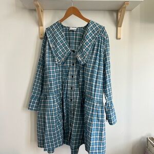 Ganni Blue and White Plaid Dress